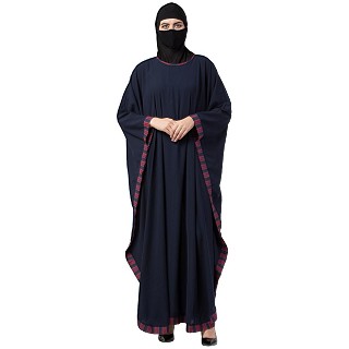 Kaftan Abaya with striped border- Navy Blue